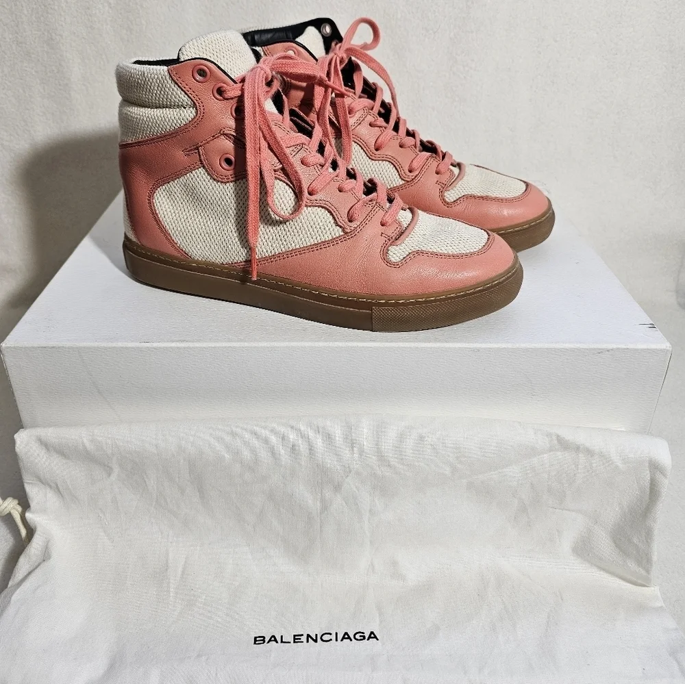 Balenciaga Tess Rose Blush Leather High Top Sneakers